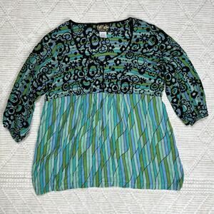 Bob Mackie Wearable Art Mod Silk‎ Retro Funky Ladies Blouse Size Large Bright